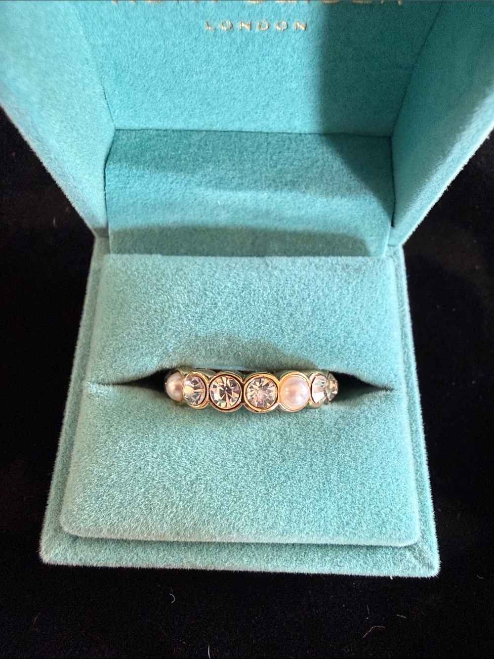 Kurt Geiger Crystal and Pearl Accent Ring